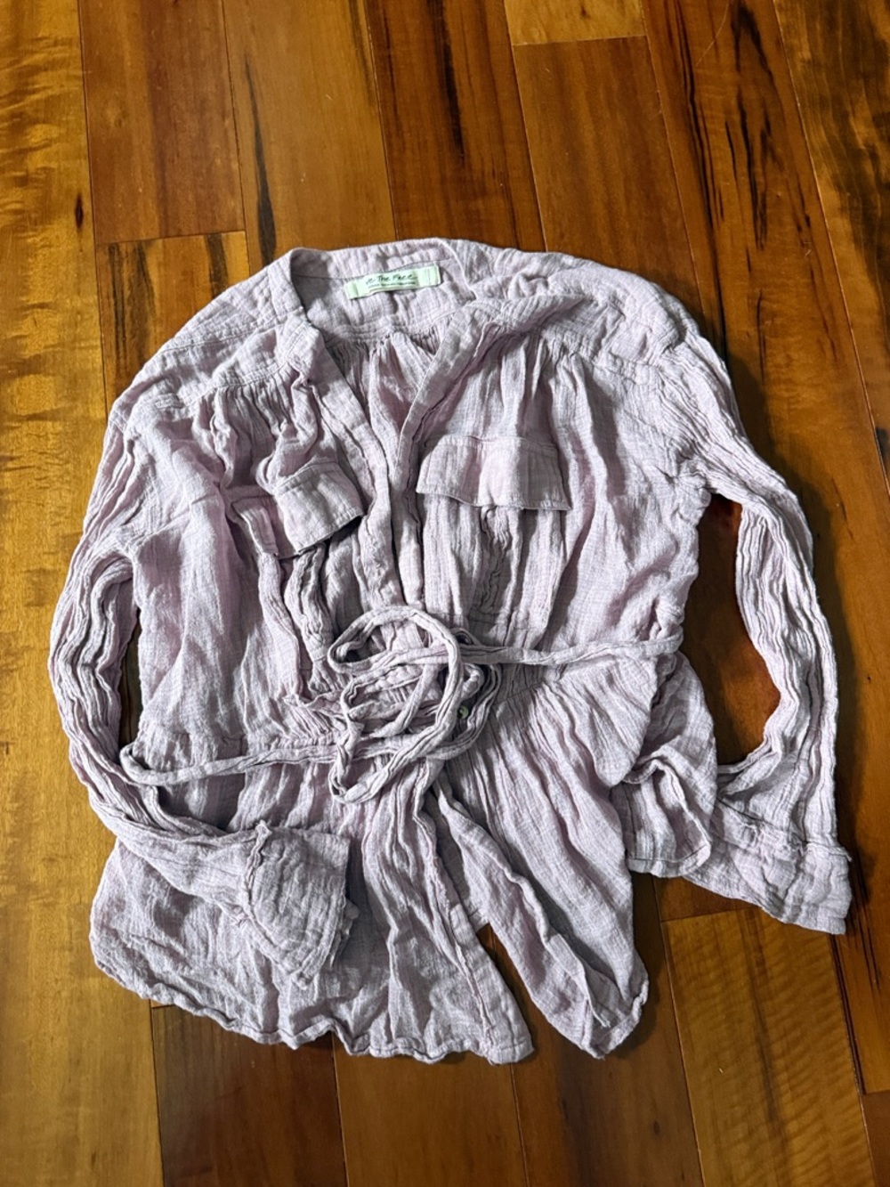 We The Free Light Lavender Crinkled Button-Up Blouse